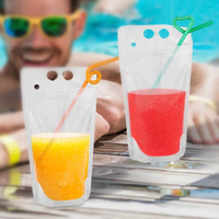 Sac d'emballage debout, pochette de recharge avec paille, Logo personnalisé, transparent, liquide, vin, jus de fruits, boisson, fermeture éclair, plastique PE accepté