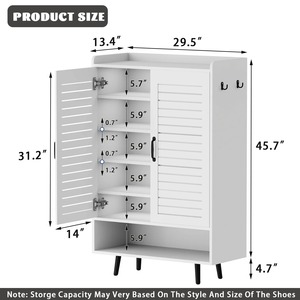 Organisateur de rangement à chaussures en bois blanc moderne, armoire à chaussures à 7 niveaux avec étagères réglables, grande capacité pour entrée, couloir, salon - Product Image 6