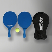 Ensemble de raquettes de plage SCVIBE en MDF peint bleu, balles de tennis, raquettes durables, jeu de raquettes, 40x22cm, divertissement familial en plein air, sport, sac Oxford
