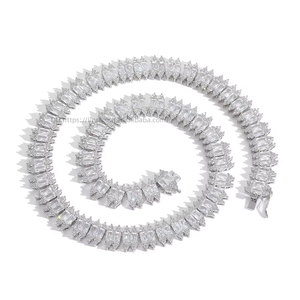 New 12mm Zircon Tennis <b>Chain</b>, Hip-hop Men's Stacked and Spliced Zircon <b>Chain</b>. Tanjing Fashion Lijing Necklace - Product Image 5