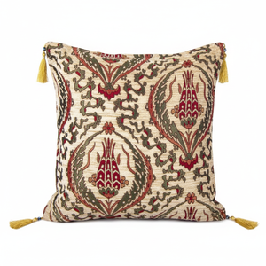 <b>Big</b> Cream Tulip Designed Ottoman - Turkish Chenille Fabric <b>Cushion</b> Cover Pillow - Product Image 2