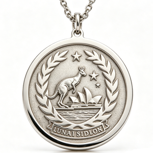Médaille circulaire plaquée argent avec motif kangourou et Opéra de Sydney en relief, thème animal, pendentif souvenir - Product Image 4