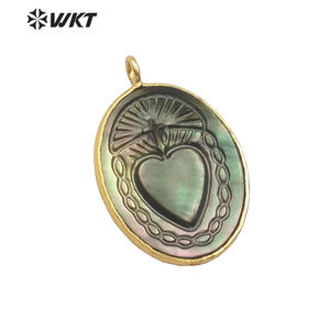 Cangkang Alami WT-JP055 dengan Liontin Pola Misterius untuk Wanita Pembuatan Kalung Bentuk Oval Liontin Cangkang Laut Bezel Emas - Product Image 2