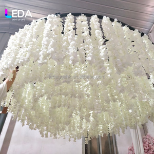 Lustre rond en glycine artificielle LEDA personnalisé, fleurs en soie suspendues pour la décoration de plafond de mariage, banquet, salle d'événements - Product Image 1