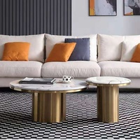 Vente en gros ensemble 2 tables basses rondes modernes avec plateau en marbre de luxe table centrale de salon en acier inoxydable doré avec table d'appoint