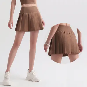 Custom New Lycra Women Pleated Yoga Skirt Anti-glare Badminton Tennis Lulu Skirt Fitness Running Sports Skirt