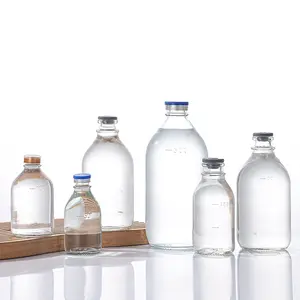 Bottiglia di vetro per iniezione di soluzione salina borosilicato medio 50ml 100ml 250ml 500ml bottiglia di vetro per medicina farmaceutica liquida