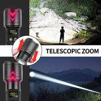 Linterna Táctica Recargable con Zoom Telescópico de 800-1200LM, Luz Lateral COB, Linterna LED con Láser Blanco