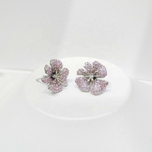 wholesale plata s925 sterling silver colorful flower <b>earring</b> luxury 18k gold plated enamel pink zircon big <b>fine</b> <b>stud</b> <b>earrings</b> - Product Image 5