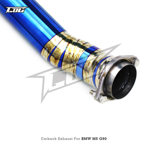 Tubos de Escape de Titanio Boska para M5/M6 G90/G99 LCI 4.4T 2024-2025, Silenciador Catback Valvetronic con Puntas Azules Quemadas - Product Image 3