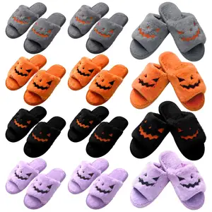 LinkBrand, zapatillas de felpa de Halloween, zapatillas de calabaza suaves y acogedoras con punta abierta para interiores y exteriores para mujer