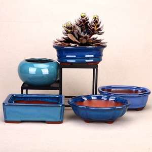 Mini Macetas de Cerámica Azul Palma <span class=keywords><strong>con</strong></span> Esmalte Morado, Pequeñas Macetas para Suculentas, Decoración para Plantas de Balcón y Hogar - Product Image 1