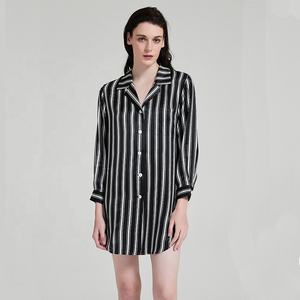 19mm 스트라이프 100% 실크 셔츠 드레스 뮬/베리 실크 헤비 웨이트 실크 잠옷 클래식 스타일 스톡 여성 잠옷 - Product Image 4