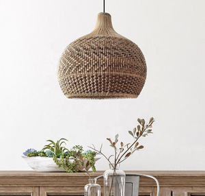 Lámpara colgante de ratán rústico al por mayor, lámpara colgante de mimbre hecha a mano, candelabro bohemio de ratán para comedor - Product Image 4