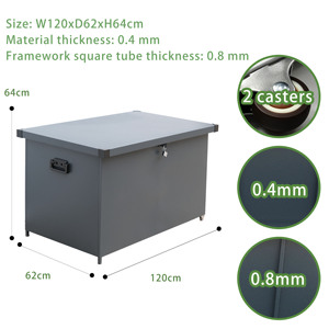 Boîte <span class=keywords><strong>de</strong></span> <span class=keywords><strong>rangement</strong></span> extérieure en acier galvanisé à revêtement poudré haute résistance avec couvercle à fermeture hydraulique, roulettes et poignées latérales - Product Image 6