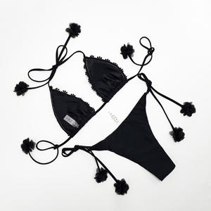 Tw Nieuw Design Bloem Kwast Badpak 2026 Sexy Kleine Verse Bloemenband Tweedelig Halter Badpak Effen Strings <span class=keywords><strong>Bikini</strong></span> Voor Vrouwen - Product Image 4