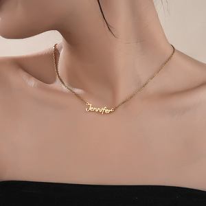Haomi Europe Stati Uniti Custom moda collane pendente in acciaio inox taglio in tinta unita lettere oro argento nome inglese - Product Image 6