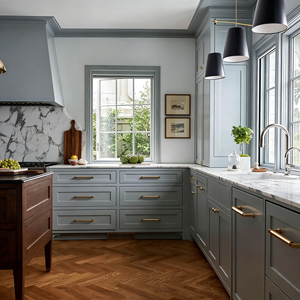 Gabinetes de Cocina Modulares de Madera Maciza Azul Morandi con Encimera de Piedra y Fregadero, Ecológicos, Directo de Fábrica - Product Image 3