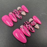 Pabrik Kuku Buatan Tangan Berkualitas Tinggi Grosir Bentuk Almond Warna Pink Gaya Cetak Keren Dapat Digunakan Kembali