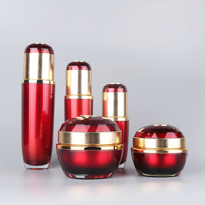 Juego de envases de cosméticos vacíos de lujo redondos Juego de tarros de crema de plástico Juego de botellas de plástico en forma de bola de oro <span class=keywords><strong>rojo</strong></span> - Product Image 1