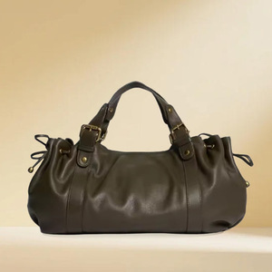 Bolso Tote de Piel Sintética Vegana Vintage con Cordón y Logotipo Personalizado para Mujer, Bolso de Hombro Retro de Gran Capacidad para el Verano - Product Image 1