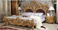 Ensemble de chambre à coucher avec marqueterie sculptée en bois classique Lit à baldaquin à baldaquin Style Rococo français de luxe Meubles de maison King Size 5 ensembles