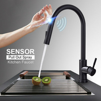 Robinet de cuisine en acier inoxydable 304 avec capteur, eau chaude et froide, sans contact, télescopique, rotatif, pulvérisateur extractible