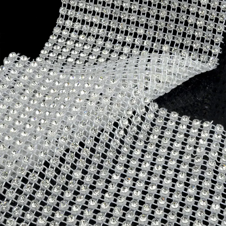24 lines and 18 lines white setting rhinestone trimming mesh rolls for wedding dress
