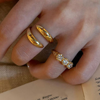 Anillo de Zirconia Dorado Ajustable de Dos Piezas, Apilable, Joyería de Moda para Mujer, Venta al Por Mayor de Fábrica