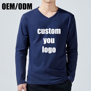 Camiseta informal de algodón con cuello en V, manga larga, lisa, personalizable con el logotipo de tu marca, camiseta para hombre, venta al por mayor, impresión de camisetas para hombre - Product Image 2