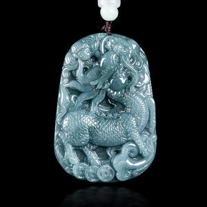 Colgante de Jadeíta Natural Azul Agua con Diseño de Kirin, Joyería para Hombre, Diseño Original, Estilo Chino, Regalo con Certificado de Tasación PX60 - Product Image 1