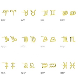 Bijoux fins en gros, nouveau symbole, 12 <span class=keywords><strong>mois</strong></span> de naissance, minuscules boucles d'oreilles astrologiques, boucles d'oreilles en argent, boucles d'oreilles zodiacales - Product Image 2