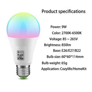 A19 E26/ E27 Base 9w 100-265V Zigbee <span class=keywords><strong>Homekit</strong></span> de <span class=keywords><strong>Apple</strong></span> teléfono Control por voz de Siri, RGBCW bombilla inteligente - Product Image 5