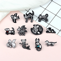 Pin Enamel 3D Kerangka Hewan Punk Gothic untuk Anjing Burung, Lapisan Nikel Hitam, Perhiasan Halloween, Lencana Logam, Hadiah untuk Teman