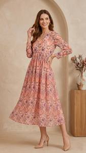 Vestido Midi de Chifón Alfino de Alta Demanda con un Look Moderno y Elegante y Ajuste Cómodo para Ropa de Mujer Disponible para la Venta - Product Image 3