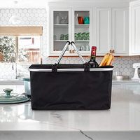AODING Panier de pique-nique pliable de grande capacité 20L, réutilisable, portable, toutes saisons, design pliable, résistant à l'eau, Oxford bleu marine