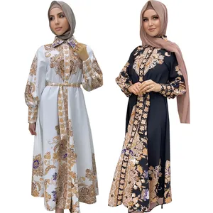 Boundary Muslim Kaftan Women's Long floral Arab Court Vintage Print Big Swing Long Show Dubai Dress islamic clothing Abaya Robe