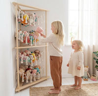 Étagère d'angle en bois pour jouets avec 4 hamacs en macramé tressé, grande capacité, organisateur de peluches, style moderne