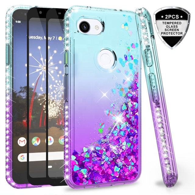 LeYi Shockproof Glitter Liquid Cute Cell Phone Case for Google Pixel 3a Case Western Blank