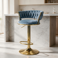 Tabouret de bar tissé à la main, réglable en hauteur, pivotant, avec base en métal et repose-pieds, idéal pour café, bar, îlot de cuisine