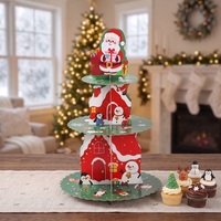 Support à gâteau de Noël en papier, maison de neige de Noël, support à gâteau rond 3D, support à gâteau à plusieurs niveaux, décorations de Noël
