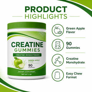 Private Label Adult <b>Creatine</b> <b>Monohydrate</b> Green Apple Micronized Gummy Candy Electrolyte Halal Certified Immunity Support Energy - Product Image 5