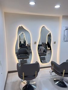 Factory Supply Customizable Large Irregular Wave Style <b>LED</b> <b>Mirror</b> with Three-Color Light for Barber Shop Salon Use - Product Image 3