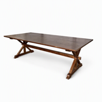 Table de ferme moderne et traditionnelle en bois massif durable avec pieds en X pour usage extérieur, hôtels et restaurants, style ferme