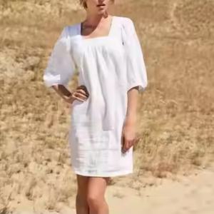 เดรสผ้าลินินสั่งตัดแบบใหม่ ไซส์ใหญ่ คุณภาพสูง ขายส่ง ราคาสบายกระเป๋า ชุดเดรสชายหาดเรียบหรูสำหรับสุภาพสตรี - Product Image 3