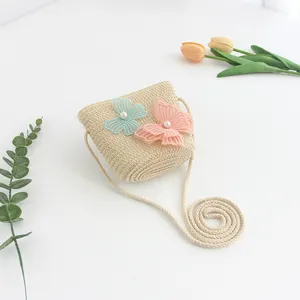 Eco-friendly Portable Casual Straw Tiny Tote Bag KId Straw Handbag Women Summer Woven Beach Bag For Holiday