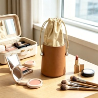 Pochette de voyage portable personnalisée pour cosmétiques, cadeau avec cordon de serrage, en cuir PU de luxe, en coton, cylindrique, pour pinceaux de maquillage