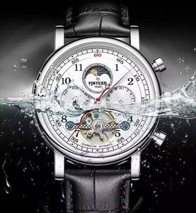 Reloj Mecánico para Hombre KINYUED, Automático, Tourbillon, Fase Lunar, Correa de Cuero, Lujoso, Cristal Mineral Endurecido, Venta al Por Mayor - Product Image 3