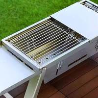 Barbecue portable pliable en acier inoxydable pour la maison et l'extérieur, sans fumée, avec brochettes à charbon de bois, détachable