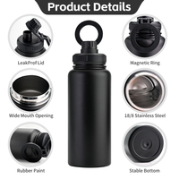 Bouteille d'eau isotherme à double paroi en acier inoxydable 304 de 32 oz avec logo personnalisé, couvercle magnétique thermique, étanche, pour le camping